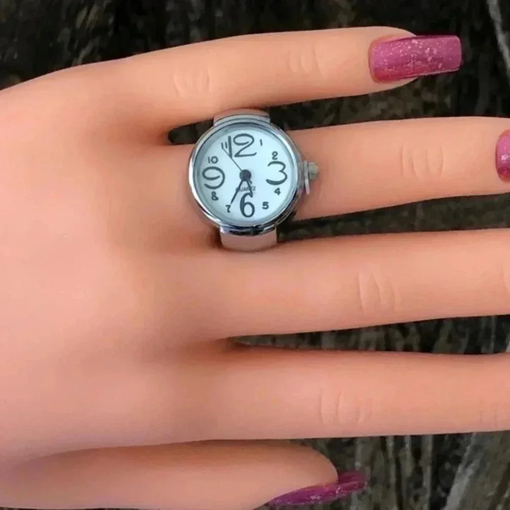 White & Silver Analog Stretch Ring Watch NWT